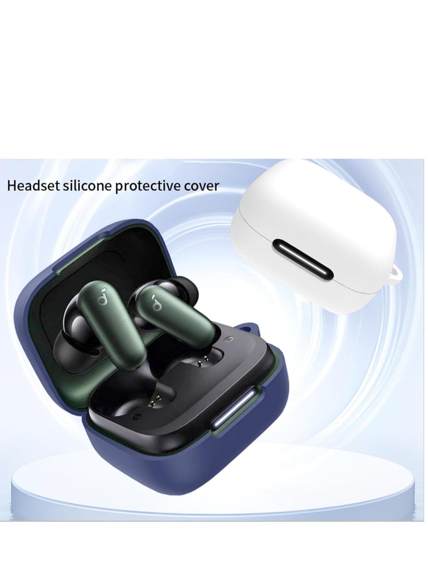 جراب سيليكون متوافق مع Anker Soundcore R50i NC/P30i NC، جراب ناعم ورفيع صديق للبشرة، غطاء حماية مقاوم للصدمات مع حلقة تثبيت - أزرق Headphone Cases (٥)