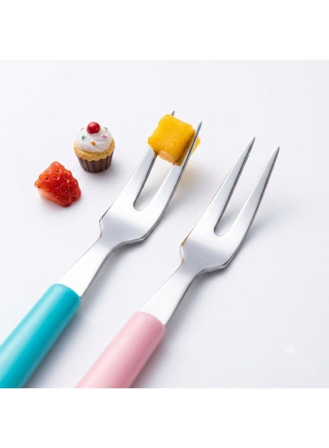 12-Piece Mini Fruit Fork Set, Stainless Steel Dessert Forks with Colorful Plastic Handles, 10.5 cm (٣)