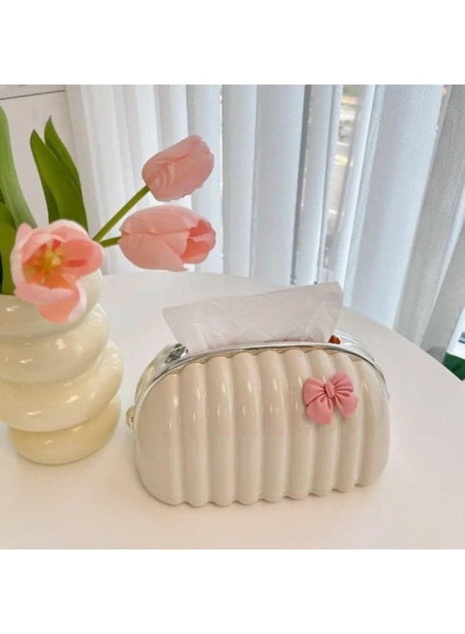 Generic Elegant Tissue Holder Clutch with Bow Design – Portable Luxury Tissue Case for Car, Bag & Bathroom – Stylish Tissue Organizer for Daily Use and Home Décor