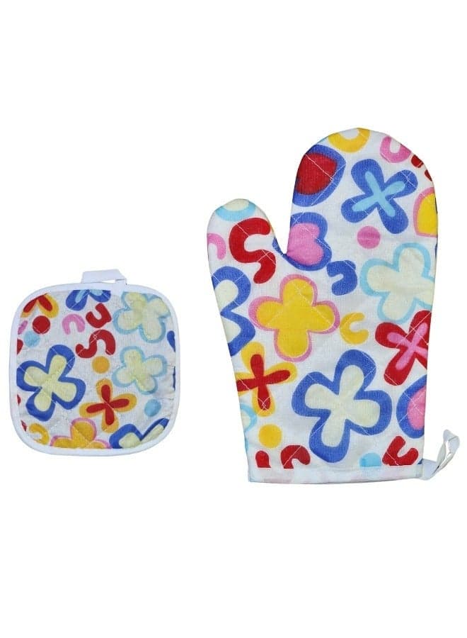 Oven Gloves Pot Holder Set of 2, 100% Cotton Thicken Microwave Oven Gloves, Soft Heat Resistant Kitchen Pot Holders for Roasting, Baking Oven Mitts