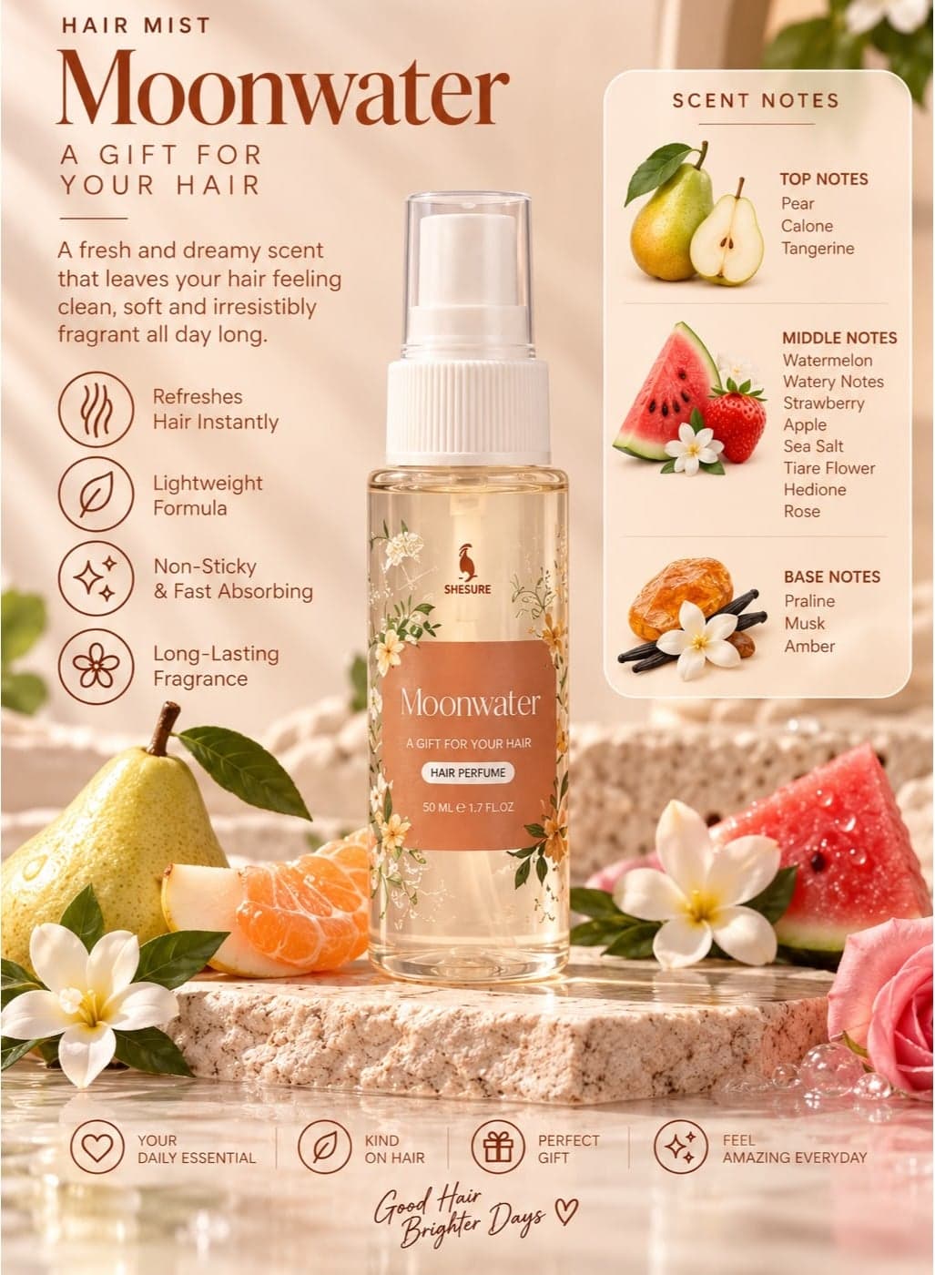 Moonwater Hair Mist Perfume with Pear, Watermelon & Musk Scent