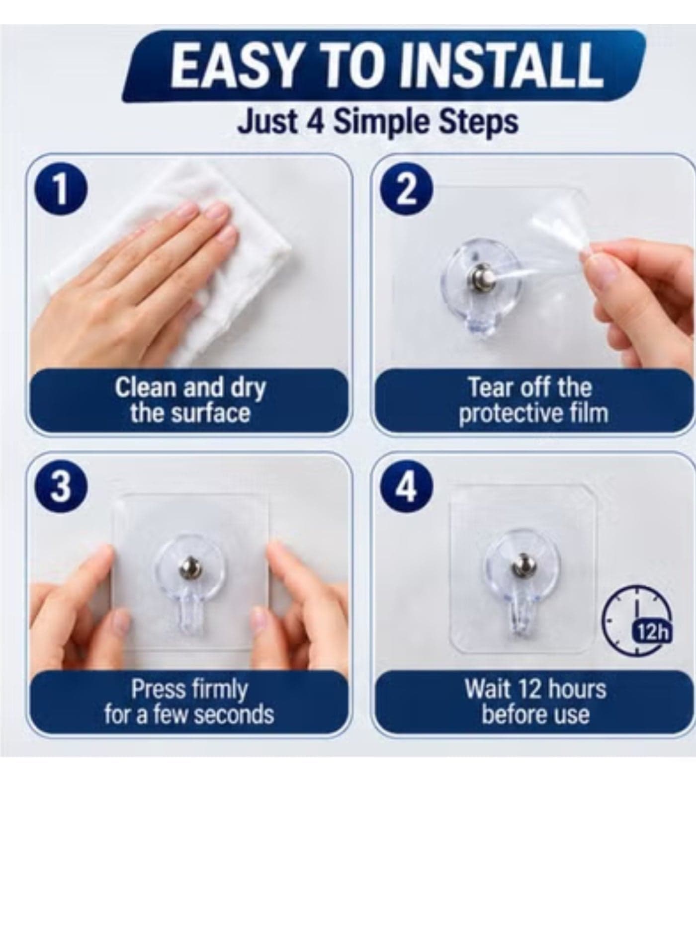 5-Piece Transparent Adhesive Wall Hooks Set – Strong Self-Stick Magic Hooks Without Drilling for Clothes, Keys & Home Organization in Kitchen, Bathroom and Bedroom (3)