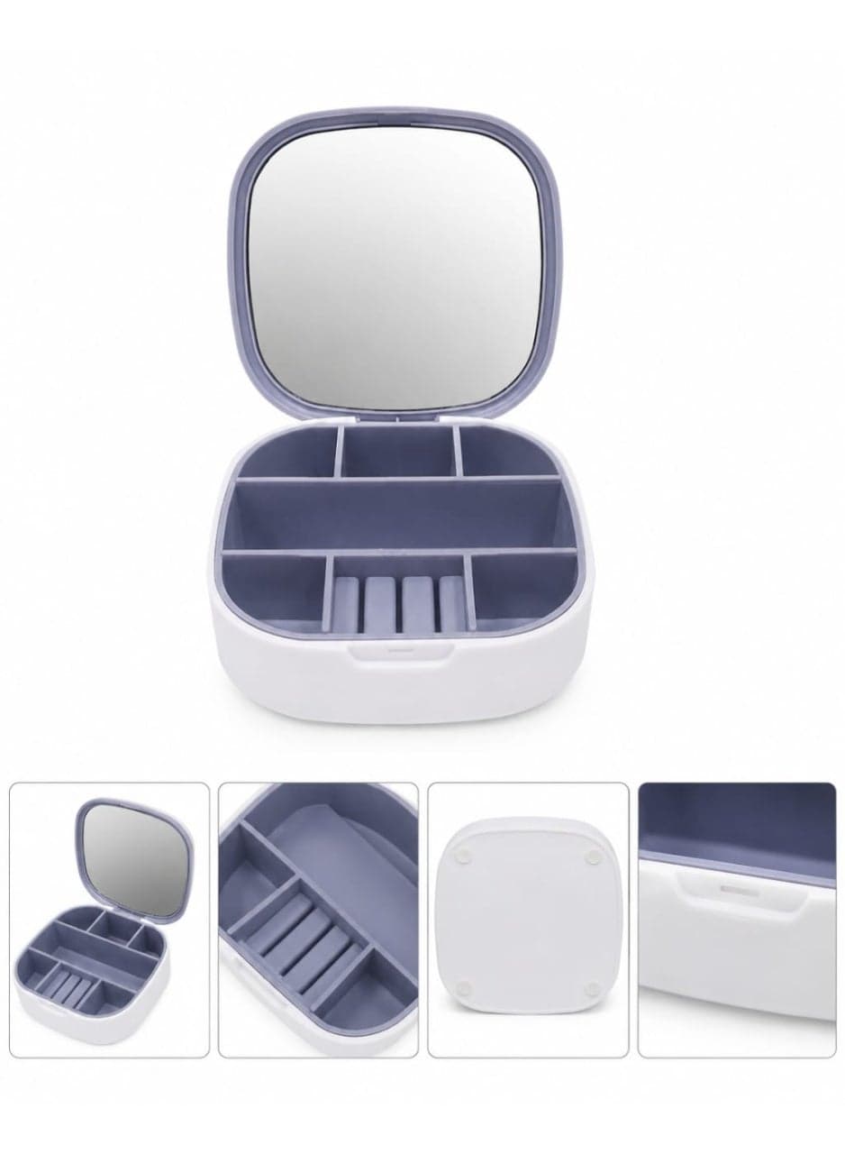 Portable accessories and jewelry organizer with built-in mirror