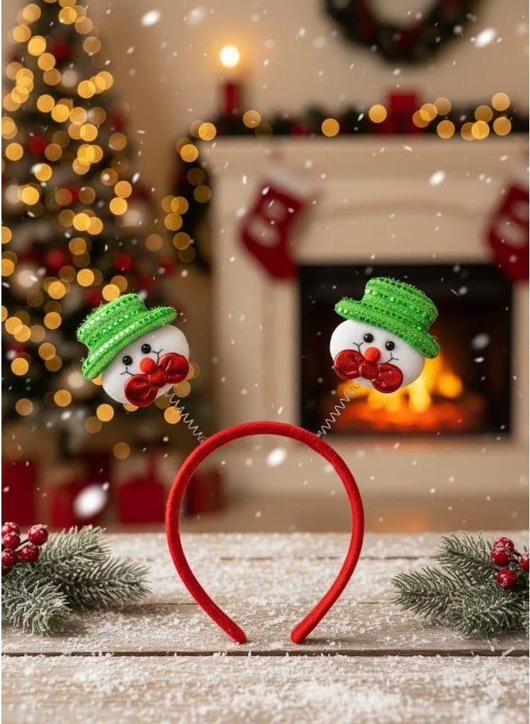 توكه شعر بتصميم رجل الثلج مع قبعة خضراء لامعة – قطعة واحدة للأطفال والكبار Home Decor Ornaments (2)