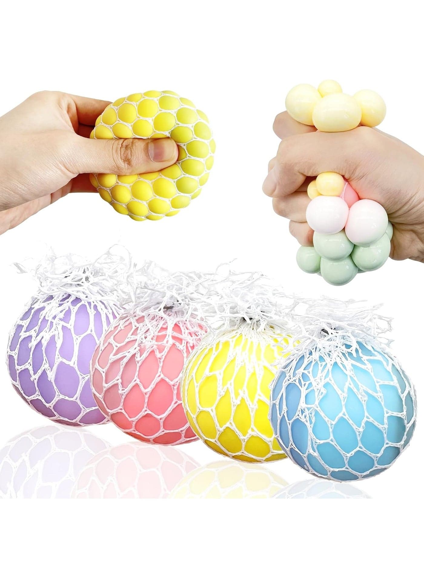 Generic Mesh Stress-Relief Balls (Grape Cluster Style) for Adults – Fun, Flexible Squeeze Balls (Pack of 4, Assorted Colors)