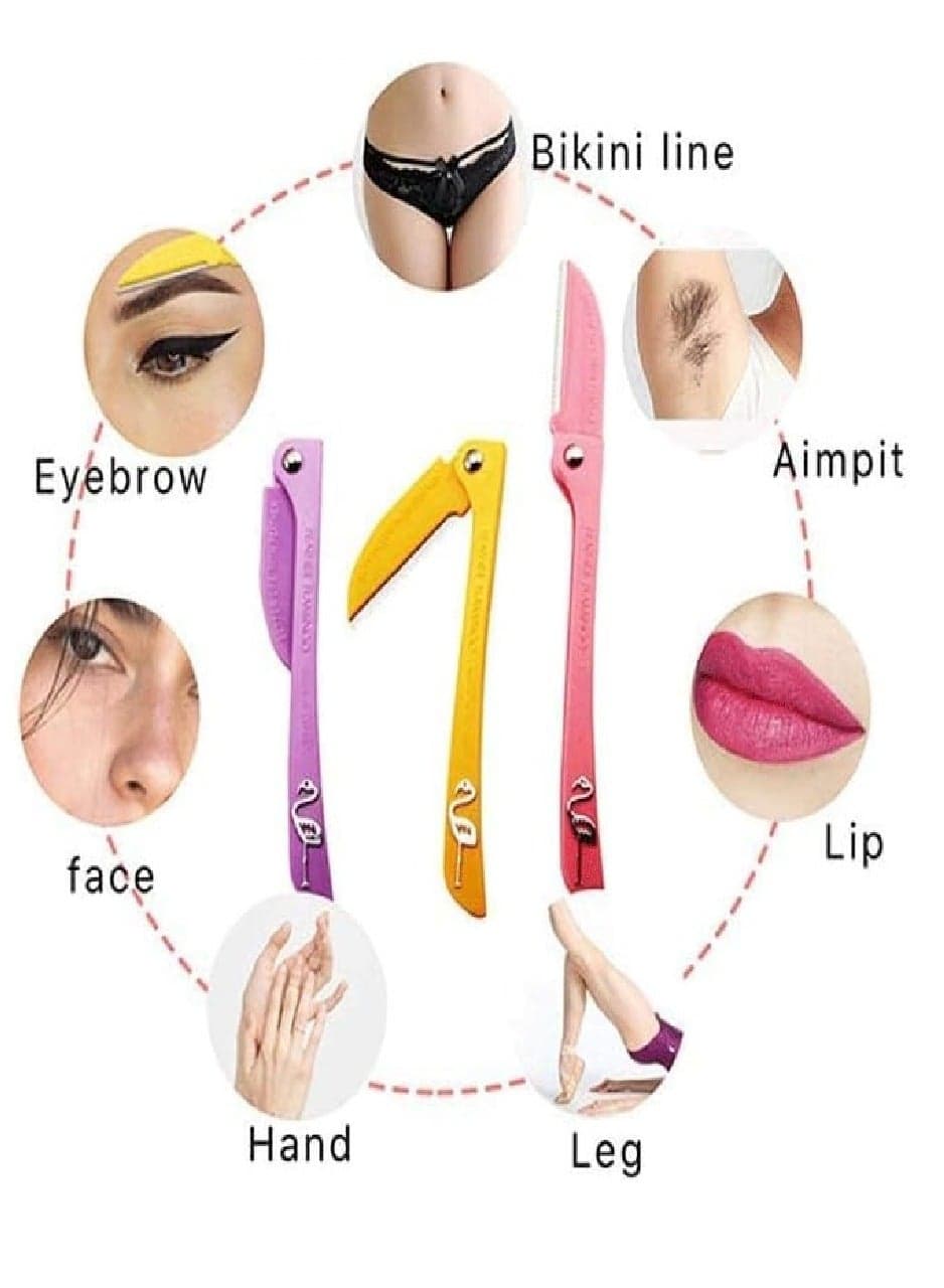 3-Piece Flamingos Ladies Razor For Facial And Body Hair Yellow/Pink/Purple Personal Care (7)