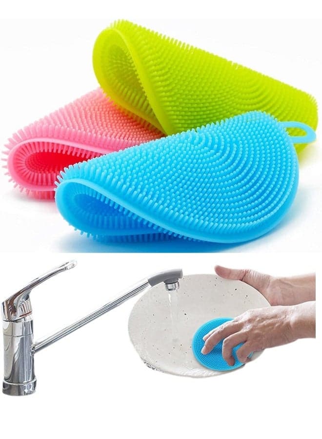 Silicone Washing Sponge Antibacterial Silicone Dish Scrubber Fruit and Vegetable Washing Brush Round Scrubber Pad Multipurpose - 2 Piece Household Cleaning Sponges