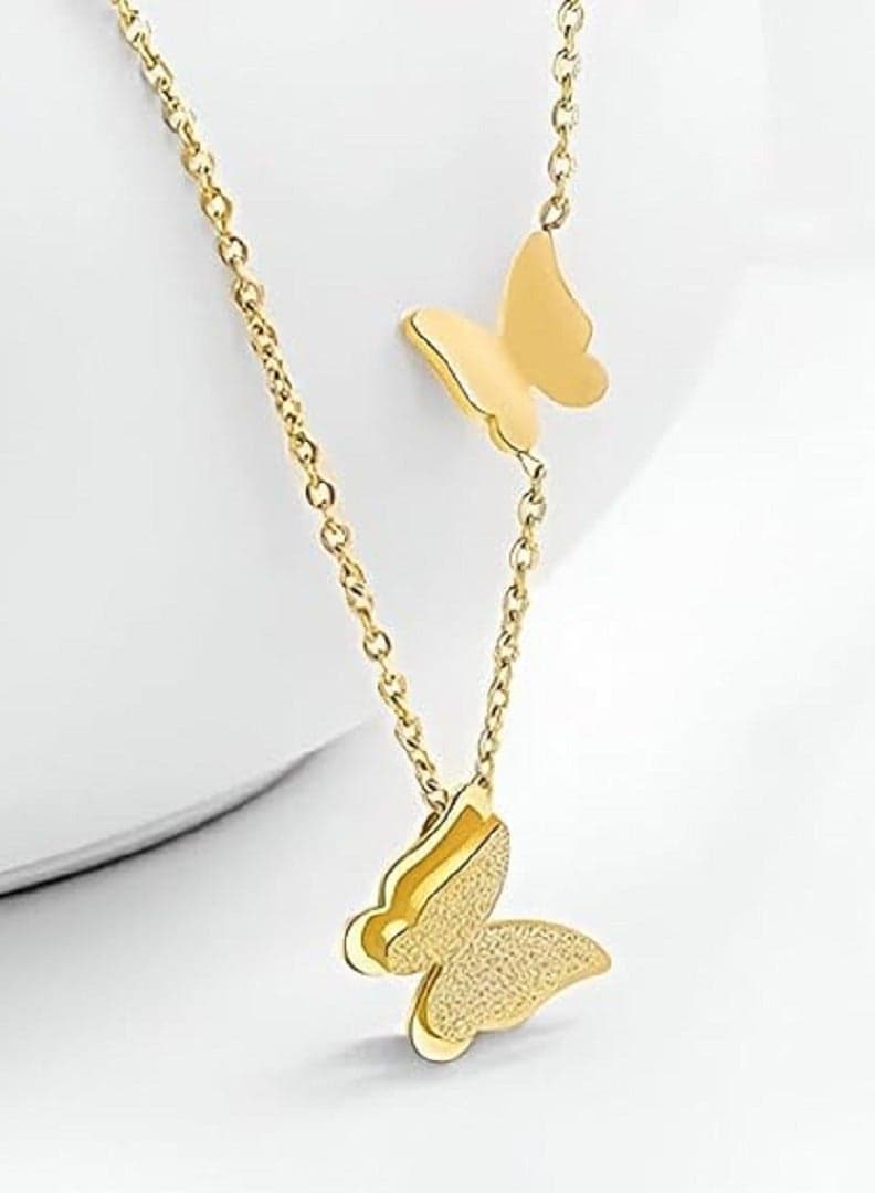 MANIKAN Women's Necklace Stainless Steel Double Butterfly Gold Plated Chain Necklace Dainty Pendant Design