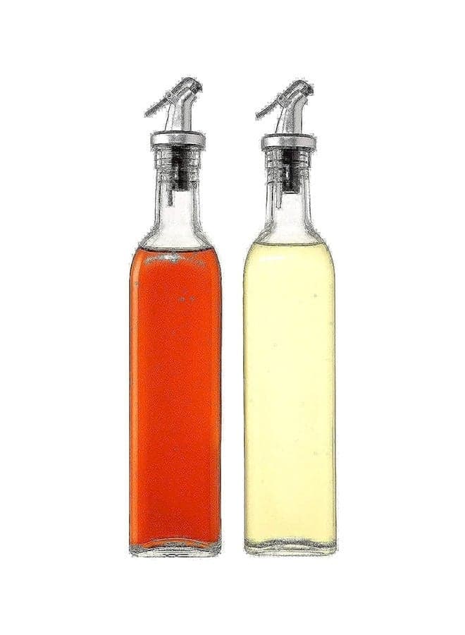 Glass Oil Bottle And Vinegar Pouring Dispenser, Condiment Set, Cruet, Seasoning For Dining Table And Kitchen, Airtight And Nondrip Bottle Stoppers, Glass 500Ml (Pack Of 2)