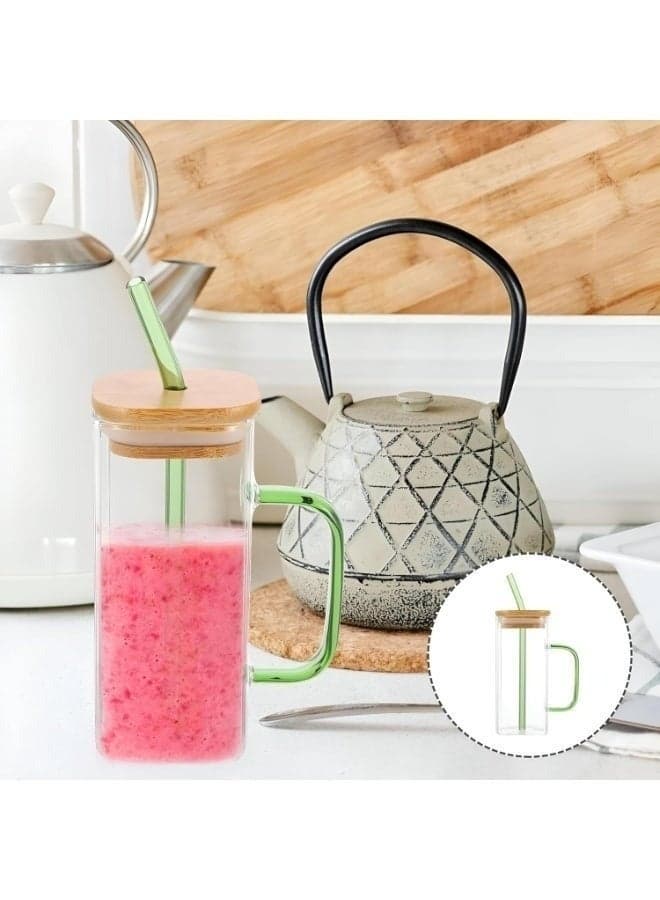Glass Drinking Cup with Lid and Straw 400ml – Multi-Purpose Tumbler for Juice, Milkshakes, Smoothies & Iced Coffee – Leakproof Portable Glass Mug for Travel & Daily Use – Modern Multicolor Design-Pack of 1 (١١)