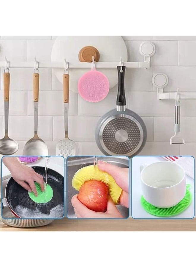 2 pieces of double-sided, anti-bacterial silicone washing sponge for washing vegetables, fruits and dishes Household Cleaning Supplies (٥)