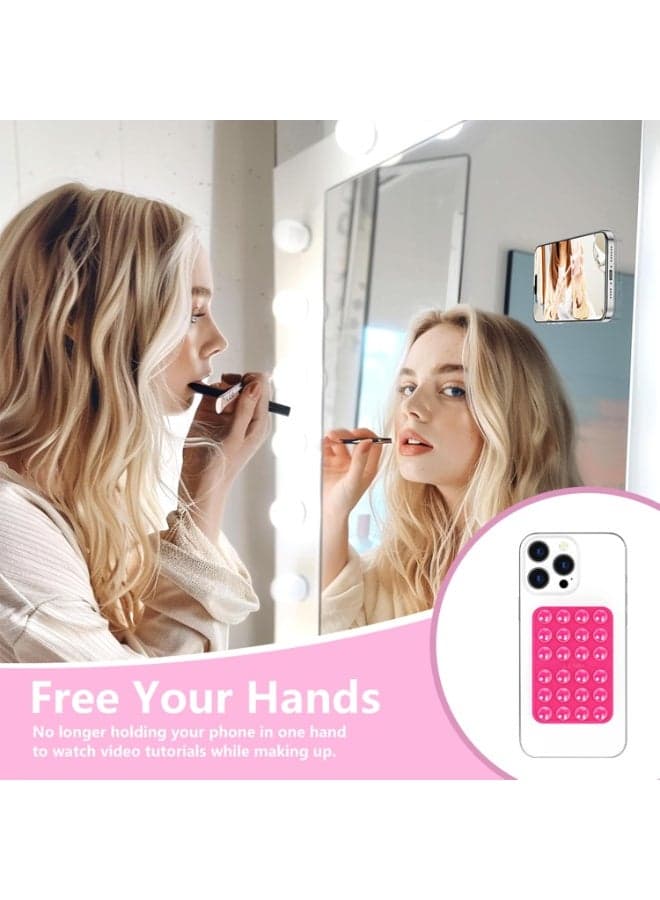 Mobile Phone Silicone Suction Cup Holder, Non-Slip Pad, Hands-Free Mount Double Sided Phone Suction Holder Back of Phone Sticky Grip Multipurpose Suction Phone Case for Shower Mirror Car Selfies (5cm x 8cm) -Fuchsia Phone Grips & Stands (٩)