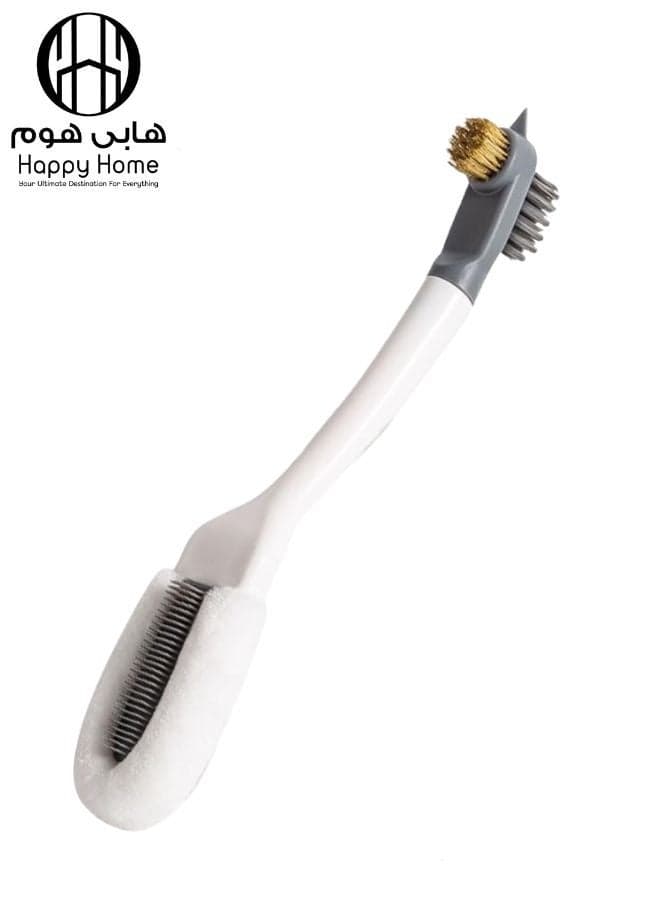 3-in-1 Multi-Function Shoe Cleaning Brush for Sneakers – Professional Soft, Medium, and Brass Bristles for Deep Cleaning, Dirt Removal, and Mesh Detailing – Long Comfortable Handle with Built-In Sponge for Polishing and All-Material Shoe Care