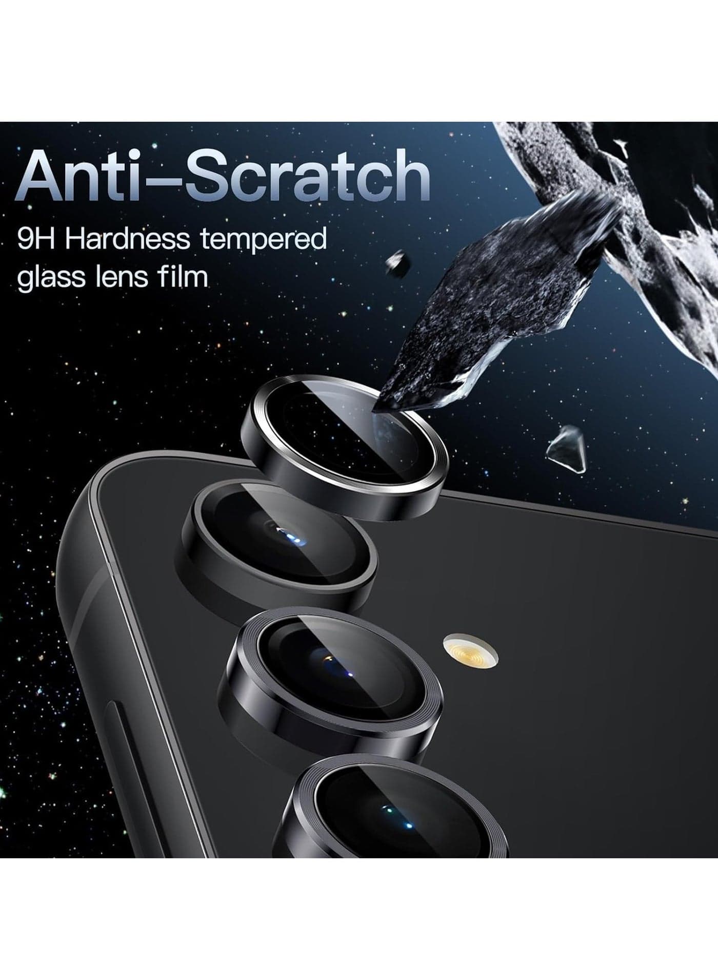 Camera Lens Protector for Samsung Galaxy S23 FE 6.4 Inch 9H Tempered Glass Metal Individual Ring Cover HD Clear (Black) Mobile Lens & Lens Protectors (٤)