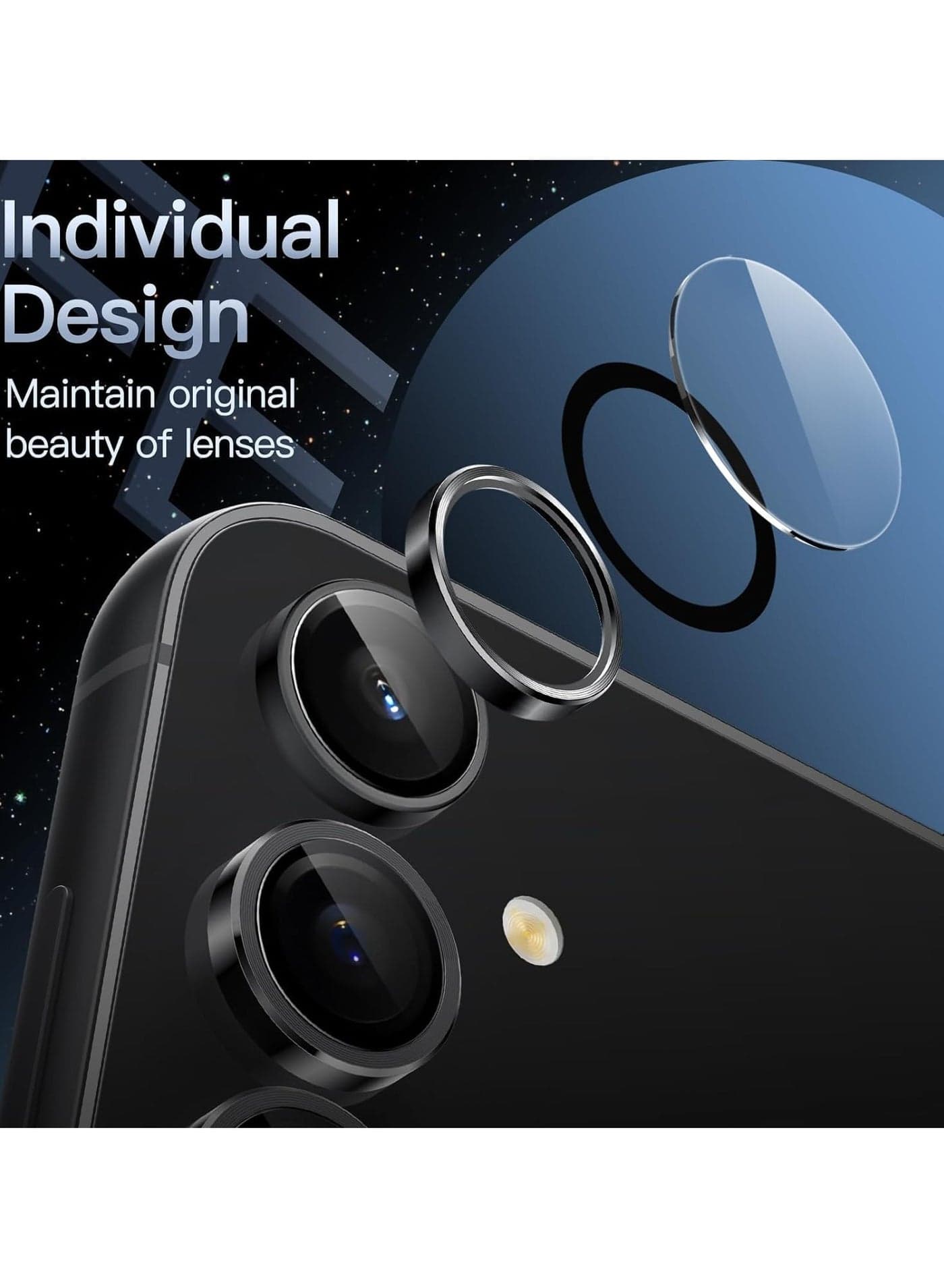 Camera Lens Protector for Samsung Galaxy S23 FE 6.4 Inch 9H Tempered Glass Metal Individual Ring Cover HD Clear (Black) Mobile Lens & Lens Protectors (٦)