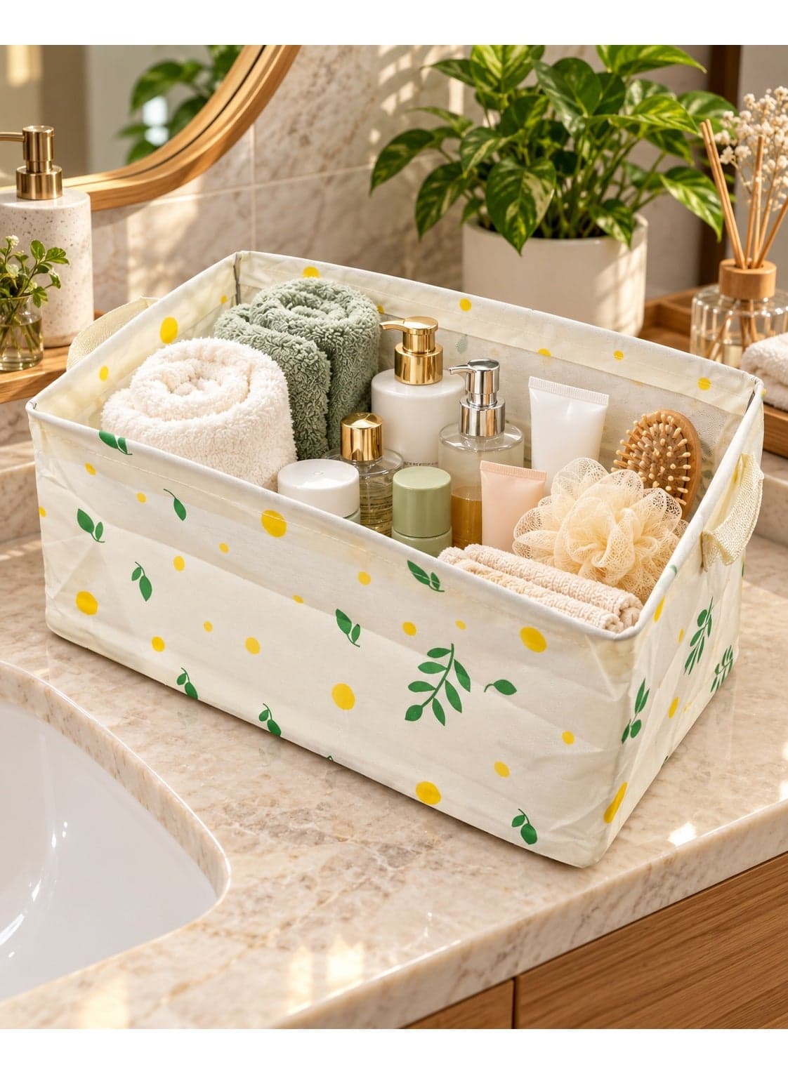 Versatile storage organizer for clothes, toys, and household items; rectangular fabric storage box with side carry handles—ideal for closets, shelves, bedrooms, and children's rooms. (٣)