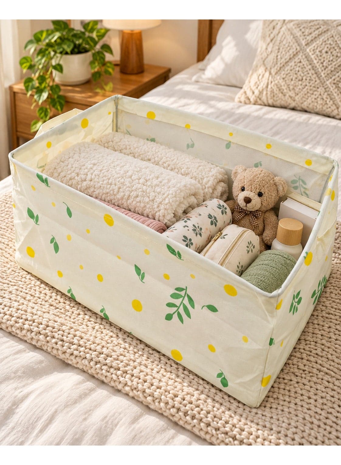 Versatile storage organizer for clothes, toys, and household items; rectangular fabric storage box with side carry handles—ideal for closets, shelves, bedrooms, and children's rooms. (٤)