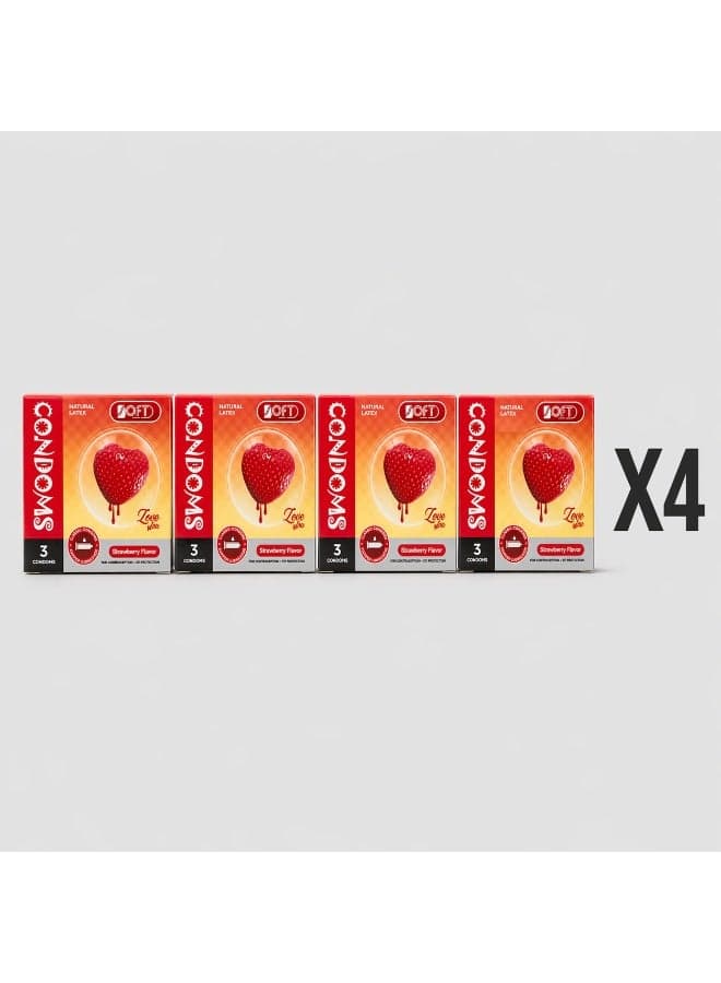 SOFT Natural Latex Classic Condoms, Strawberry Flavor, Premium Lubricated, 3 Pieces (Pack of 4, Total 12 Condoms) Family Planning & Contraceptives (٣)