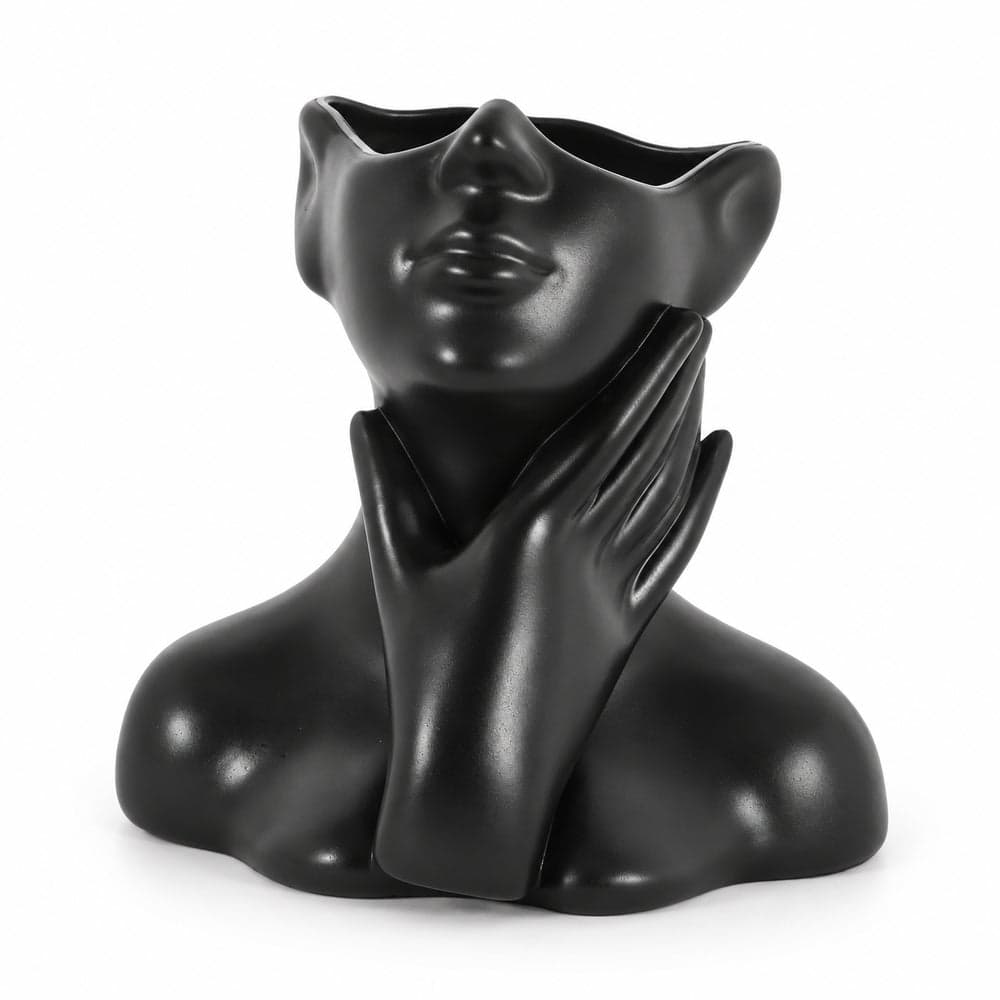 Female Face Bust Flower Vase for Home and Desktop Decoration - Black - 1-43 (٦)