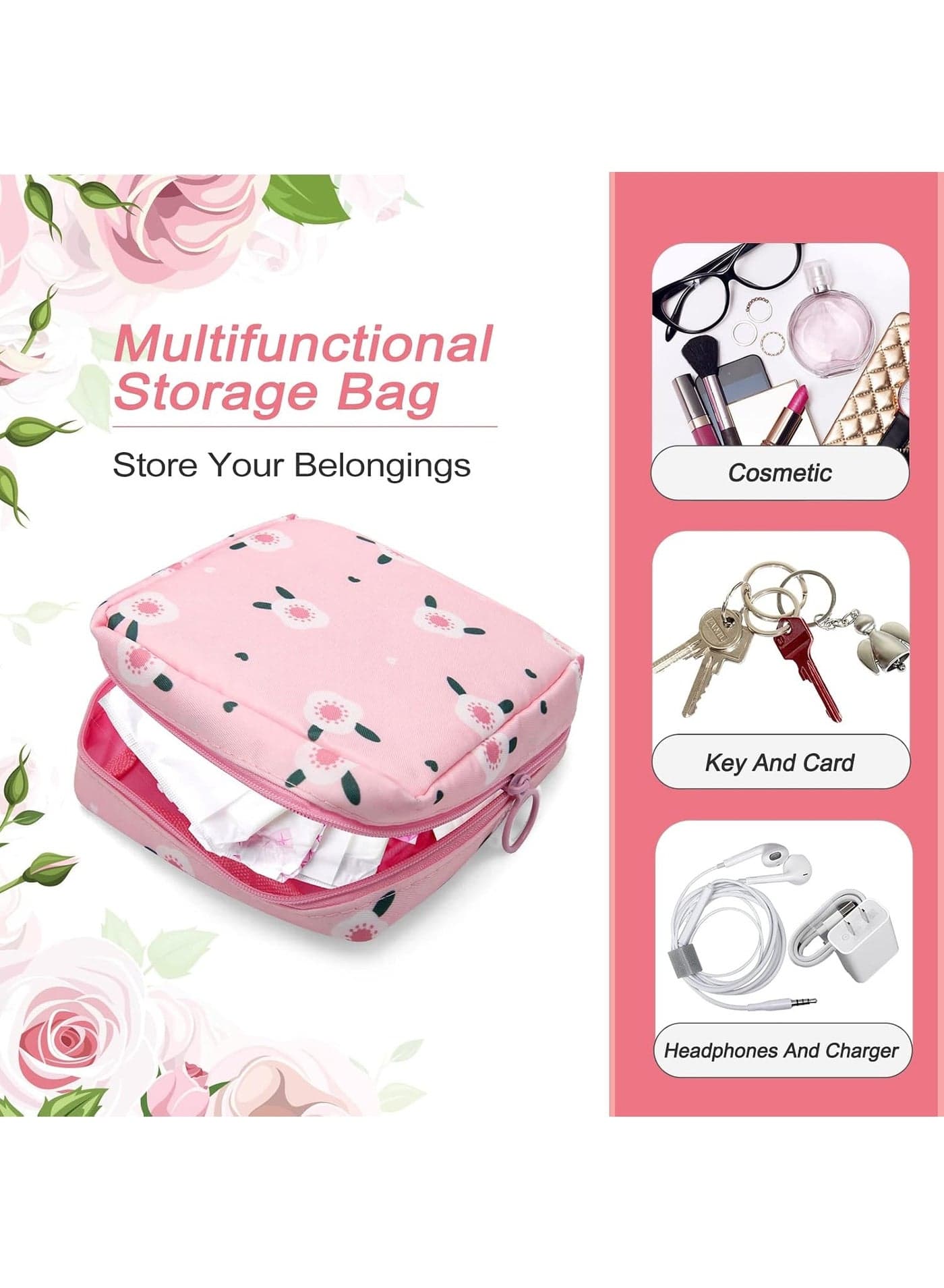 1-piece sanitary pad storage pouch, menstrual pad bag, portable sanitary napkin storage case made of nylon Oxford fabric with a zipper—designed for women and ladies. (٦)