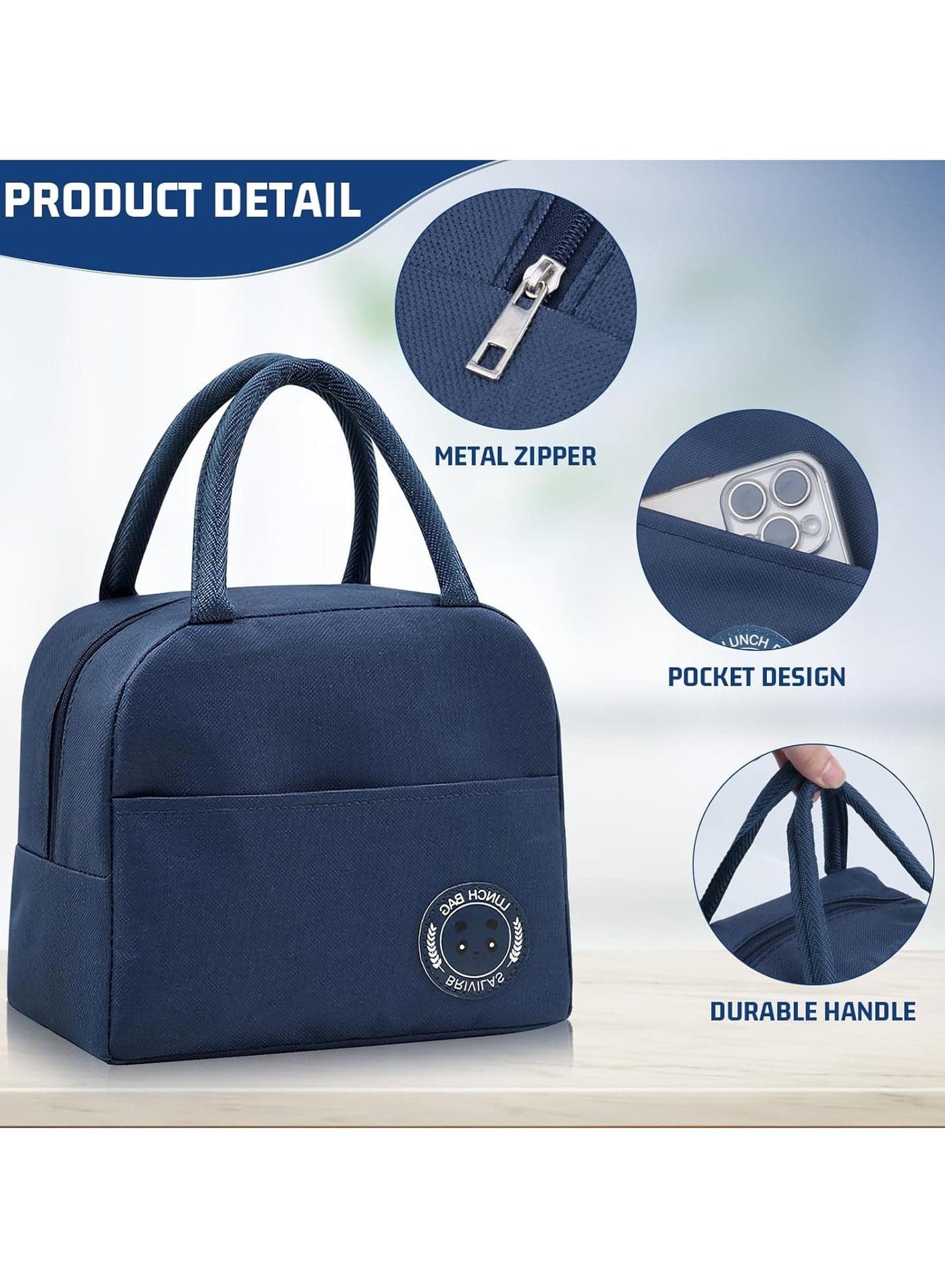 Insulated Lunch Bag, Small Cooler Bag, Waterproof and Leakproof, Lunch Organizer for Work, School, Picnics (Blue) (٤)