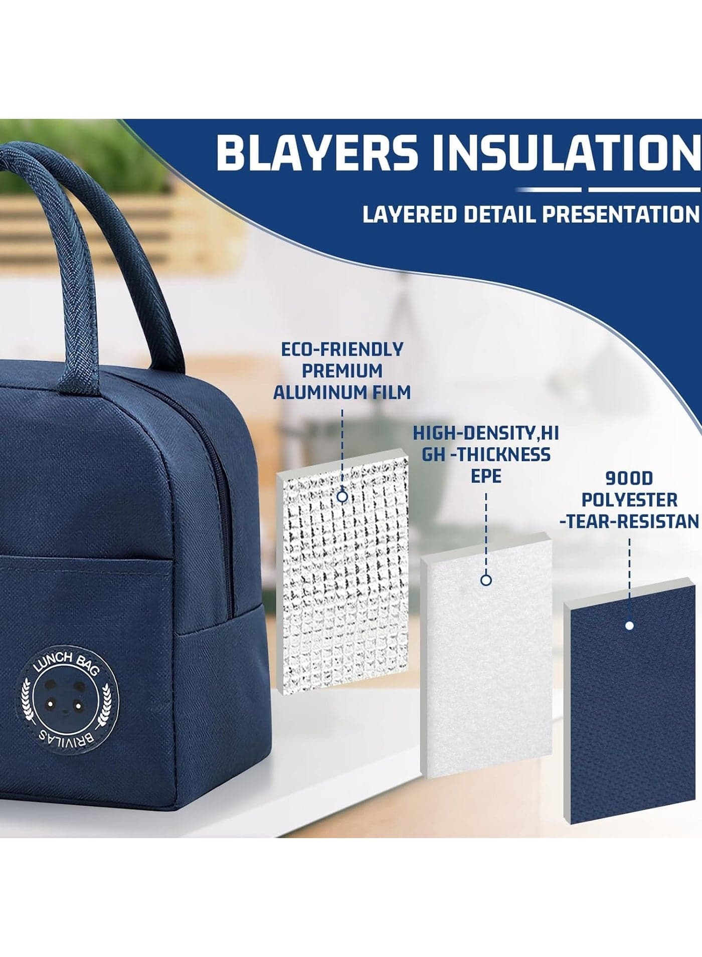 Insulated Lunch Bag, Small Cooler Bag, Waterproof and Leakproof, Lunch Organizer for Work, School, Picnics (Blue) (٦)