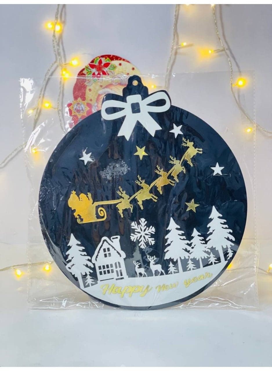Christmas ornaments, wooden Christmas decorations, Happy New Year, round wooden ball, deer shape, size: 30 cm Home Decor Ornaments (٢)