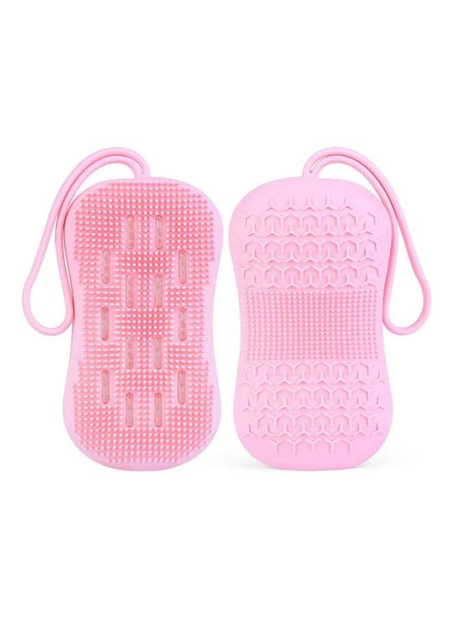 Double Sided Silicone Shower Body Scrubber Bath Brush With Natural Sponge Pink