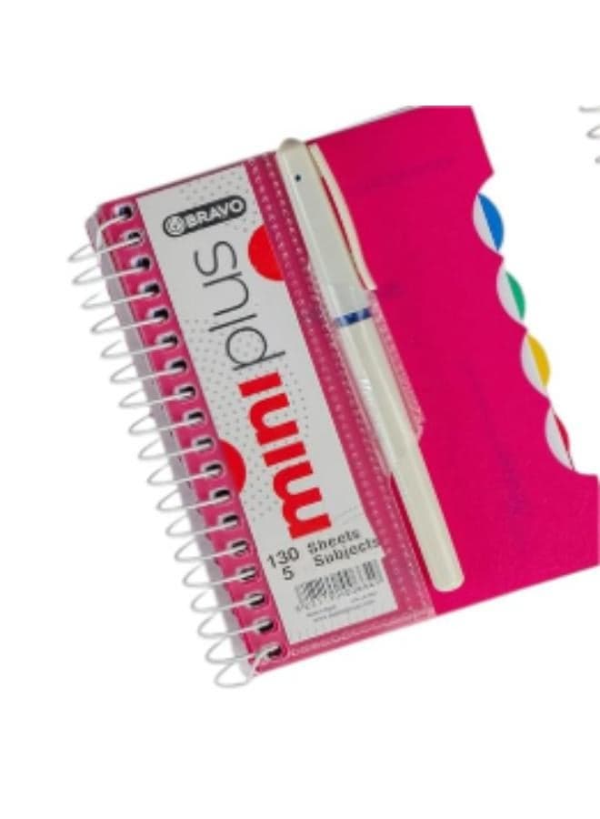 Bravo Mini Note Plus - 130 Sheets - 5 Subject -Pink, With Free Blue Bravo Pen Notebooks