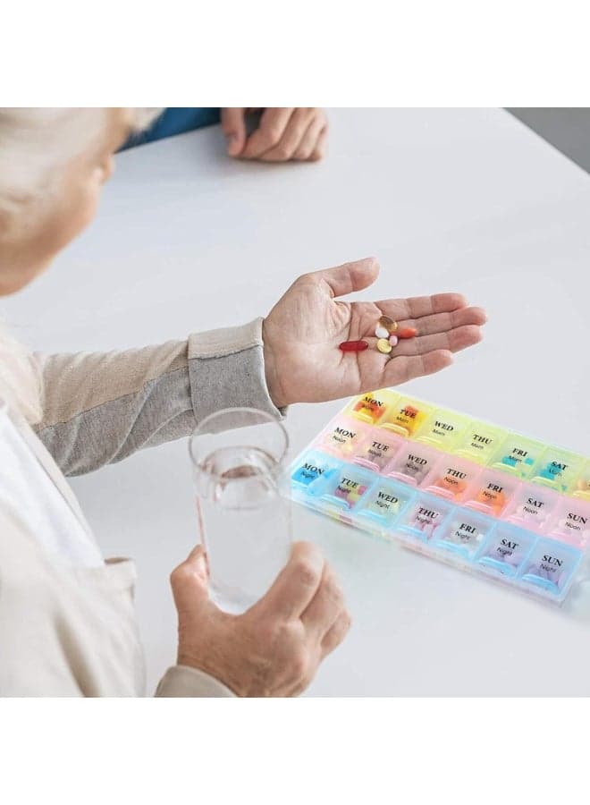 7-Day Pill Organizer with 3 Compartments Per Day - 21 Weekly Compartments, Morning, Noon, and Night Medication Planner - Portable Weekly Pill Box for Travel and Daily Use Pill Cases & Splitters (٦)