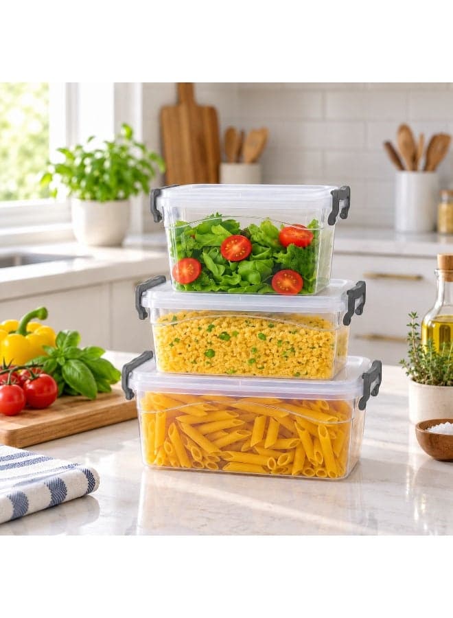 Airtight food storage container set with clip lids, 3 pieces, various sizes - Clear - Code 1591 (5)