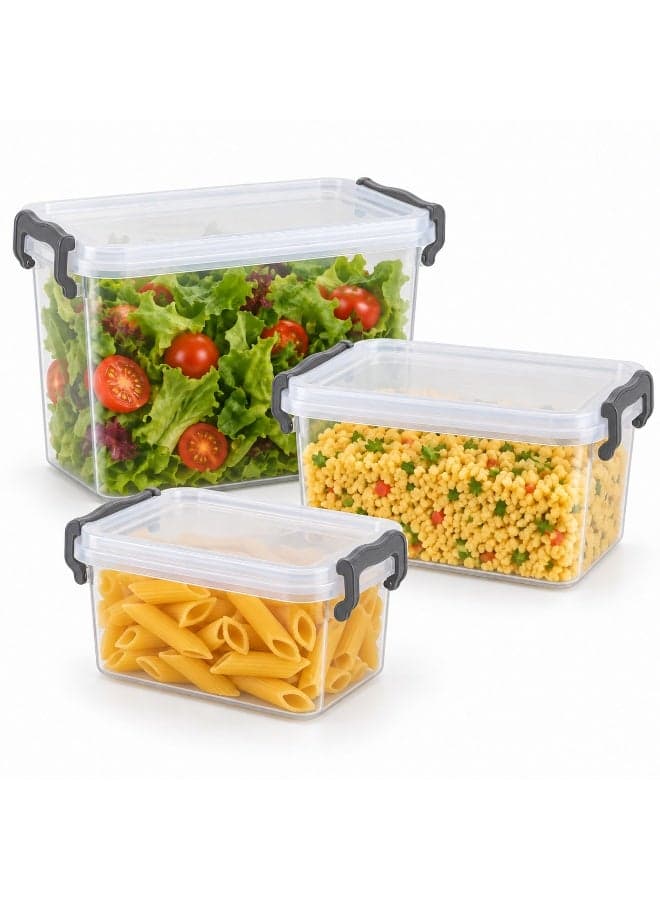 Airtight food storage container set with clip lids, 3 pieces, various sizes - Clear - Code 1591 (3)