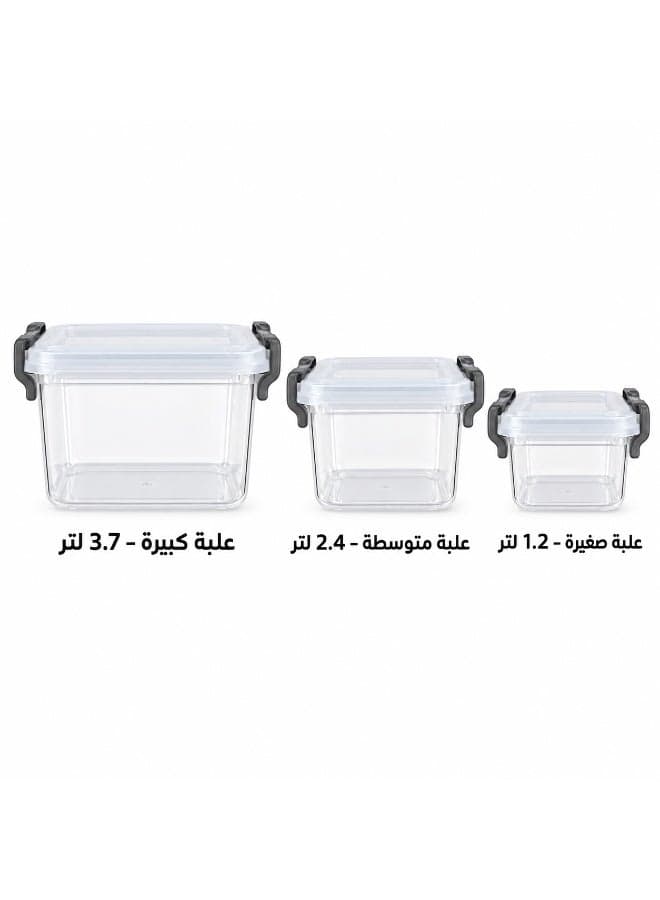 Airtight food storage container set with clip lids, 3 pieces, various sizes - Clear - Code 1591 (7)