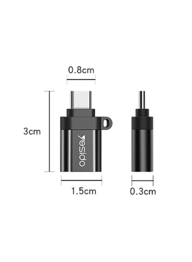 Yesido GS06 Type-C to USB 3.0 OTG Mini Connector Adapter with Keychain (Black) Data Cables (2)