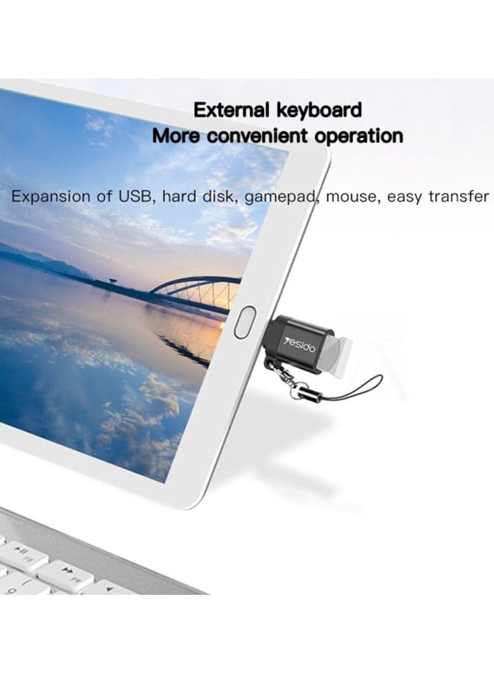 Yesido GS06 Type-C to USB 3.0 OTG Mini Connector Adapter with Keychain (Black) Data Cables (3)