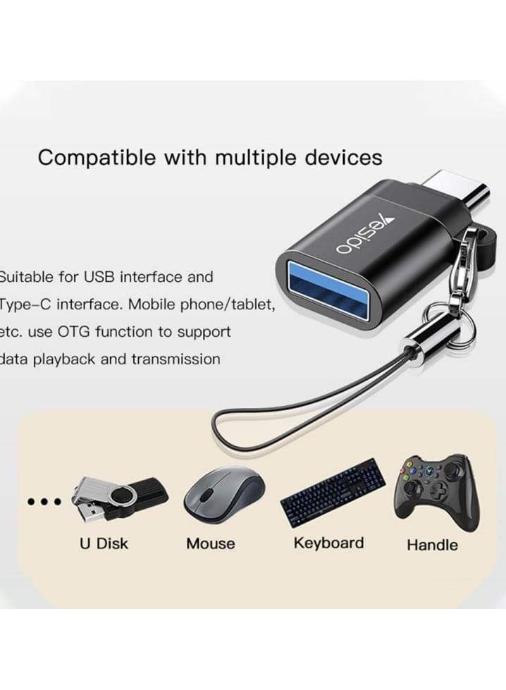 Yesido GS06 Type-C to USB 3.0 OTG Mini Connector Adapter with Keychain (Black) Data Cables (4)