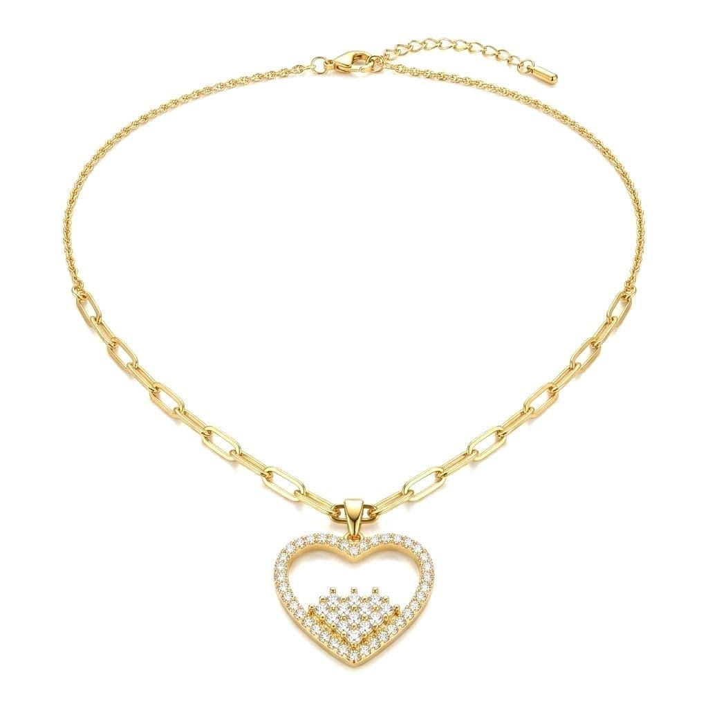 An elegant gold necklace made of rust-resistant stainless steel, featuring an open heart studded with sparkling zircon stones that enhance your elegance, with an adjustable clasp to suit you. (3)
