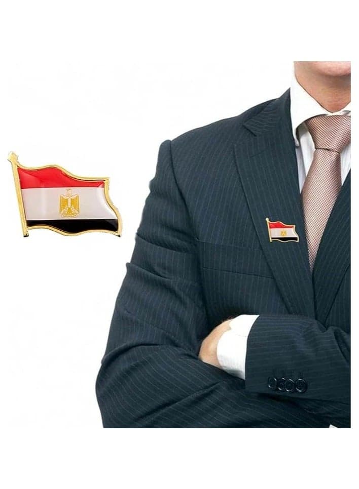 A pin in the shape of the Egyptian flag, with a gift pin with the product, a suit pin in the shape of the Egyptian flag and a gift pin from Galeen. Tie Pins