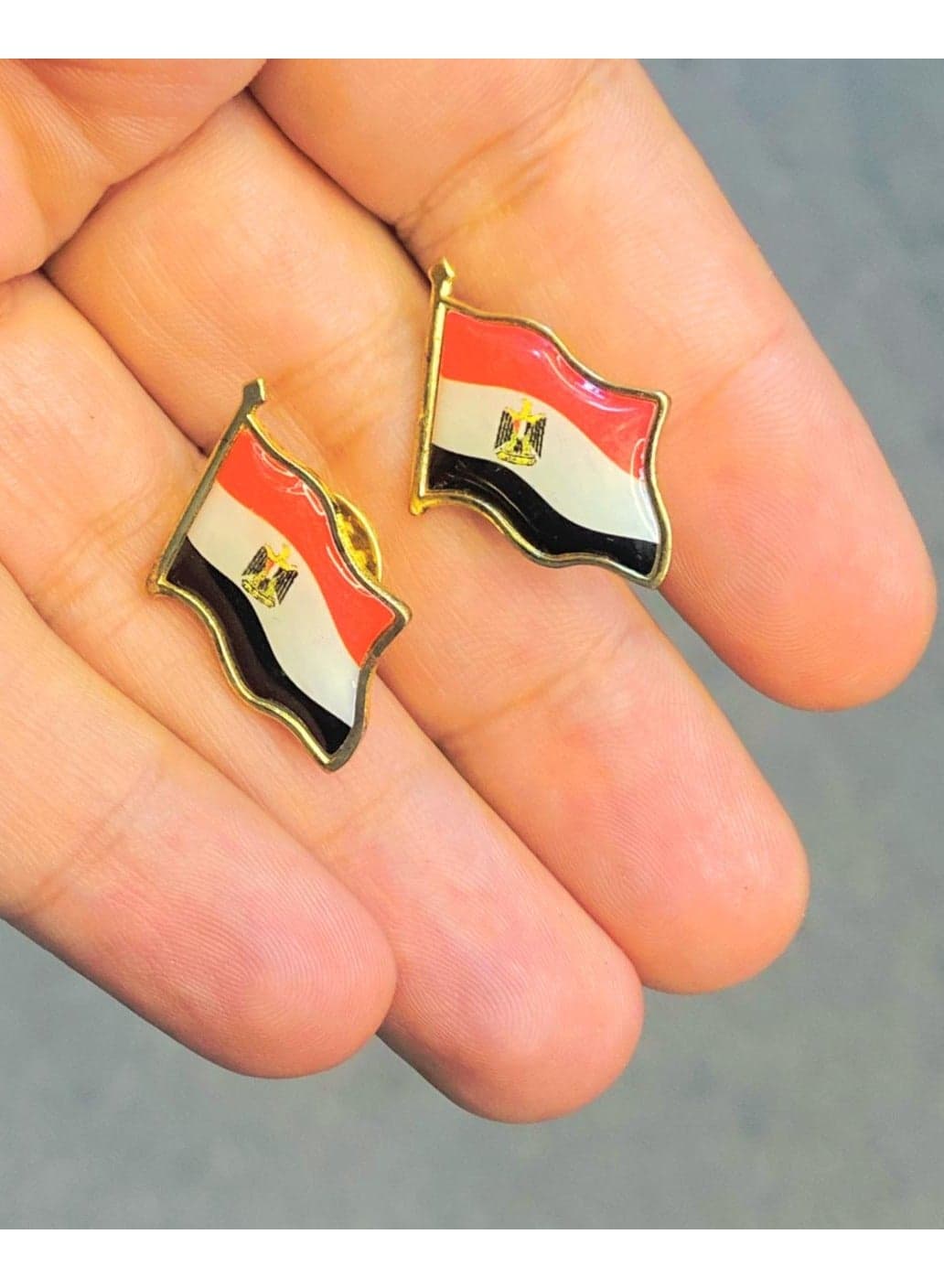 A pin in the shape of the Egyptian flag, with a gift pin with the product, a suit pin in the shape of the Egyptian flag and a gift pin from Galeen. Tie Pins (3)