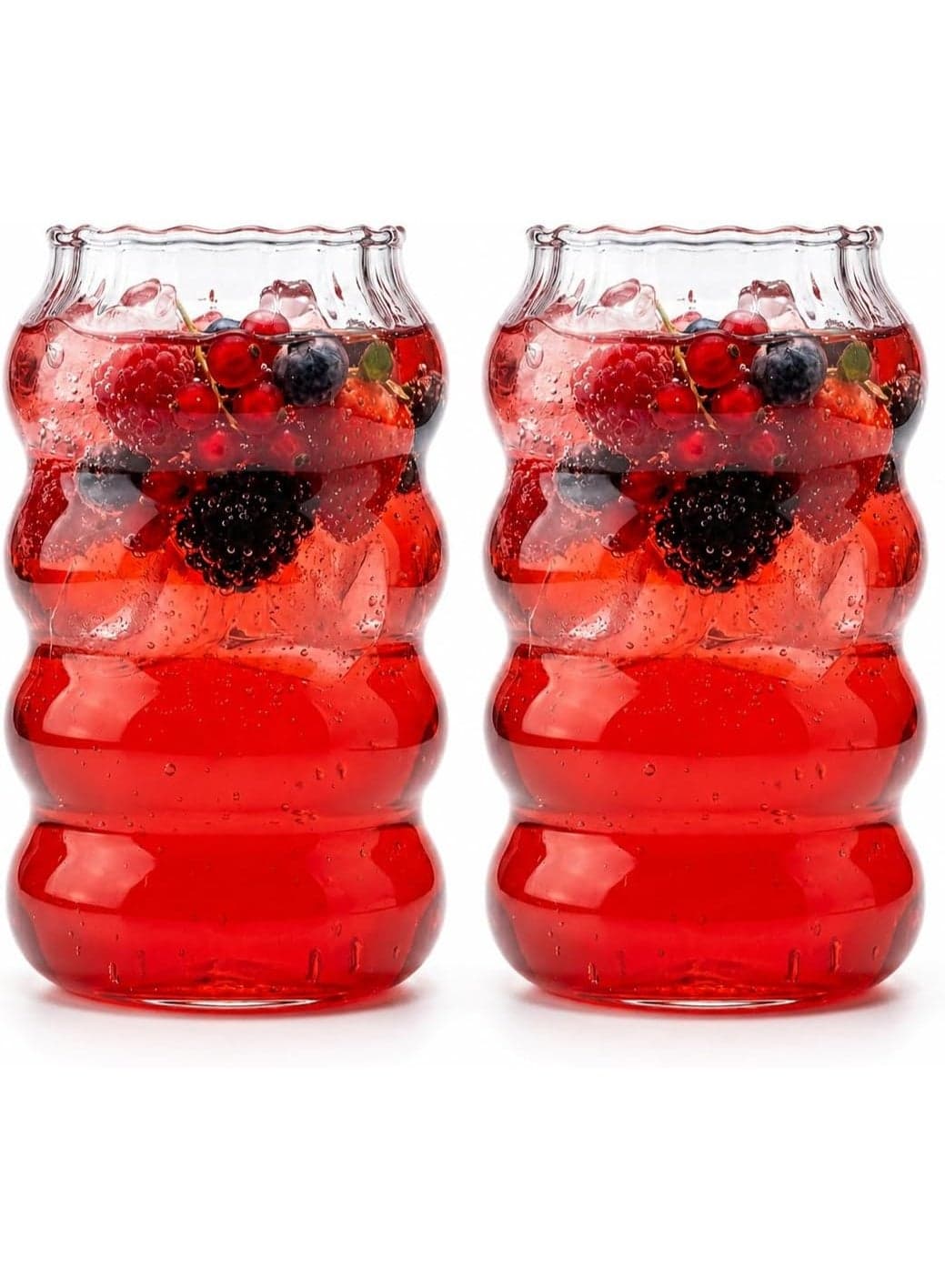 ISMOZI Ice Coffee Glass Cup, Rippled Design with Elegant Glazed Edges Glassware & Drinkware (3)