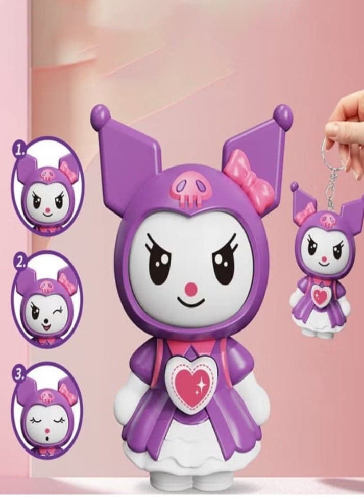Kuromi Keychain with Changing Facial Expressions - Super Cute (Purple) Action Figures