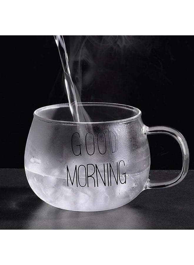 Large Clear Glass Mug with Good Morning Words, Suitable for Christmas Gifts, Coffee and Tea - Clear Glass Cup Set - Clear Ice Cream Mug - Coffee and Tea Mug with Good Morning Words Printed - Suitable as a Desk Decor - Perfect for Enjoying Coffee and Juices (٦)