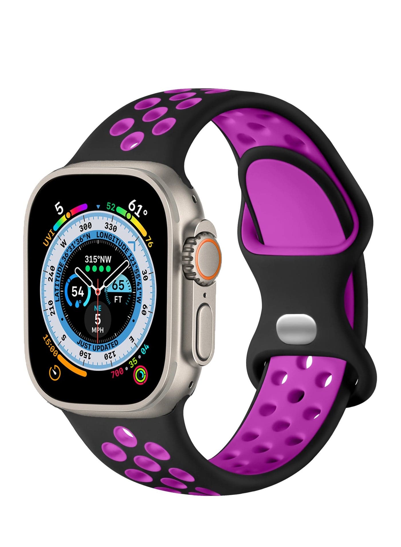 Lerobo Sport Band Compatible with Apple Watch Band 38mm 40mm 41mm for Women Men,Soft Silicone Breathable Wristband Replacement Strap for iWatch Ultra 2 SE Series 9 8 7 6 5 4 3 2 1(Black & Purple) L/M Smartwatch Bands