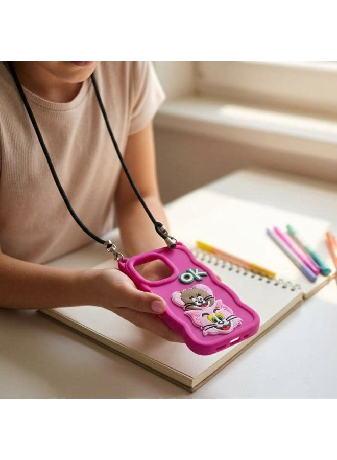Elegant Back Case With a Distinctive Cartoon Design Compatible With The Phone Oppo A5X With A Crossbody Chain - A Great Choice For Girls . (3)