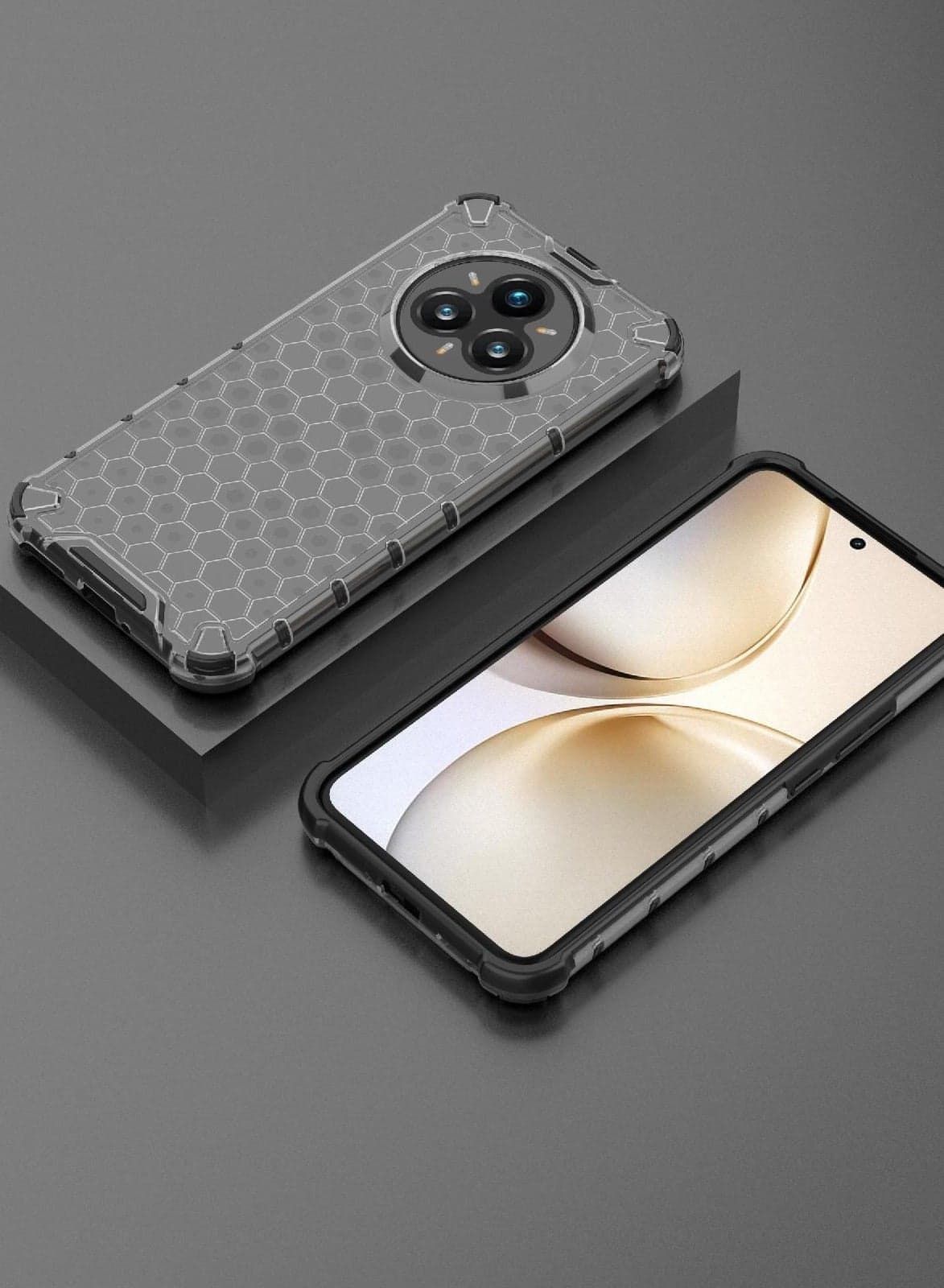 Case Cover Honeycomb Case Shockproof Camera Protection Cover Compatible with Realme 14 Pro (Grey & Black) (٤)