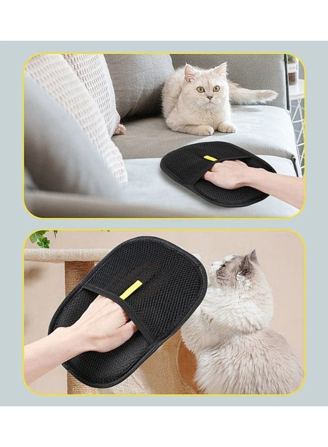 Pet Hair Removal Glove - Pet Hair Removal Glove for Dogs & Cats, Electrostatic Pet Hair Remover for Loundry, Couch, Carpet, Clothing, Bed & Car Seat, Reusable Magic Brush Pet Hair Tool - Black (2)