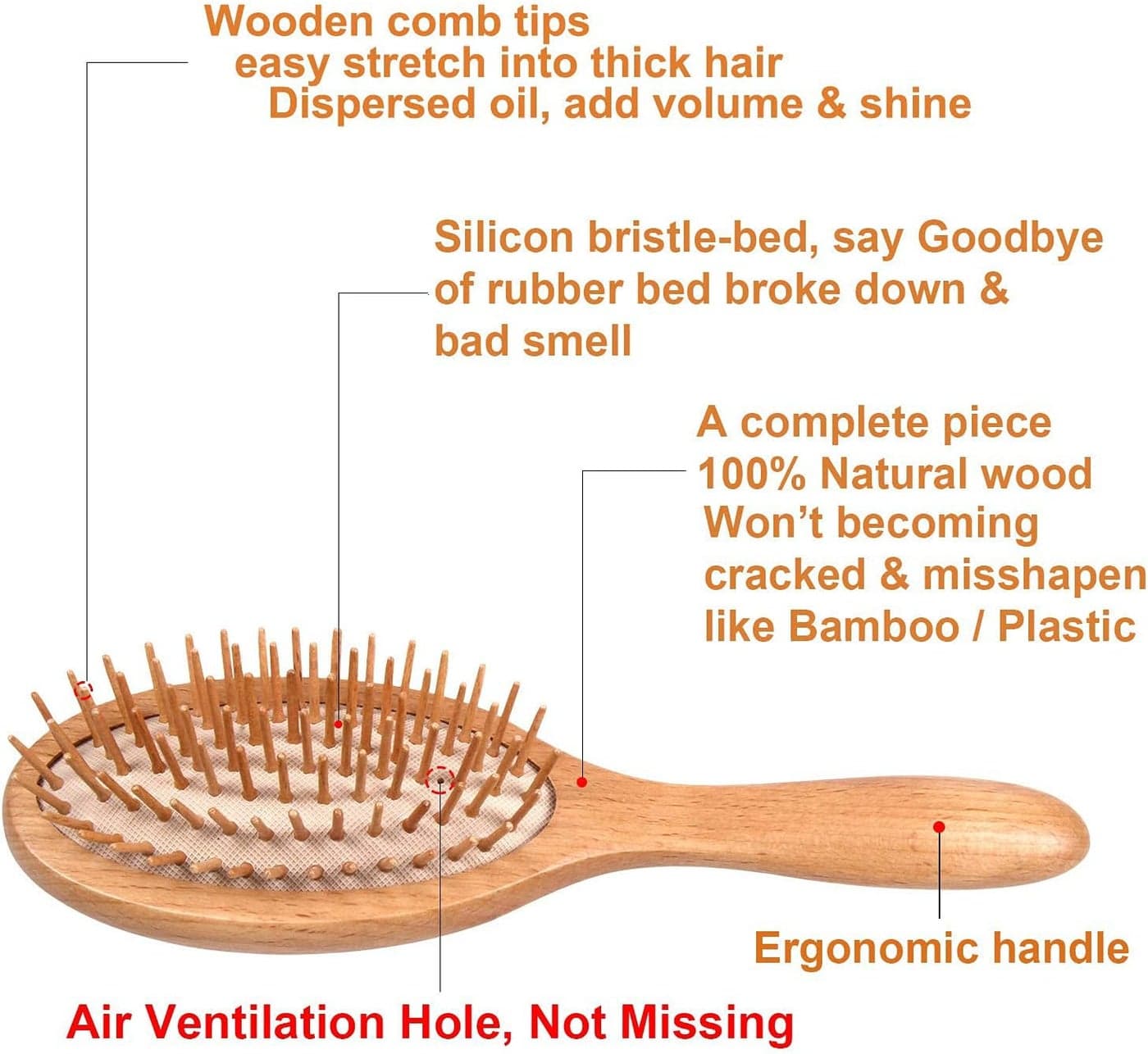 Wooden Hair Brushes For Women Wooden Hair Brush Air Cushioned with Wooden Bri... (٧)
