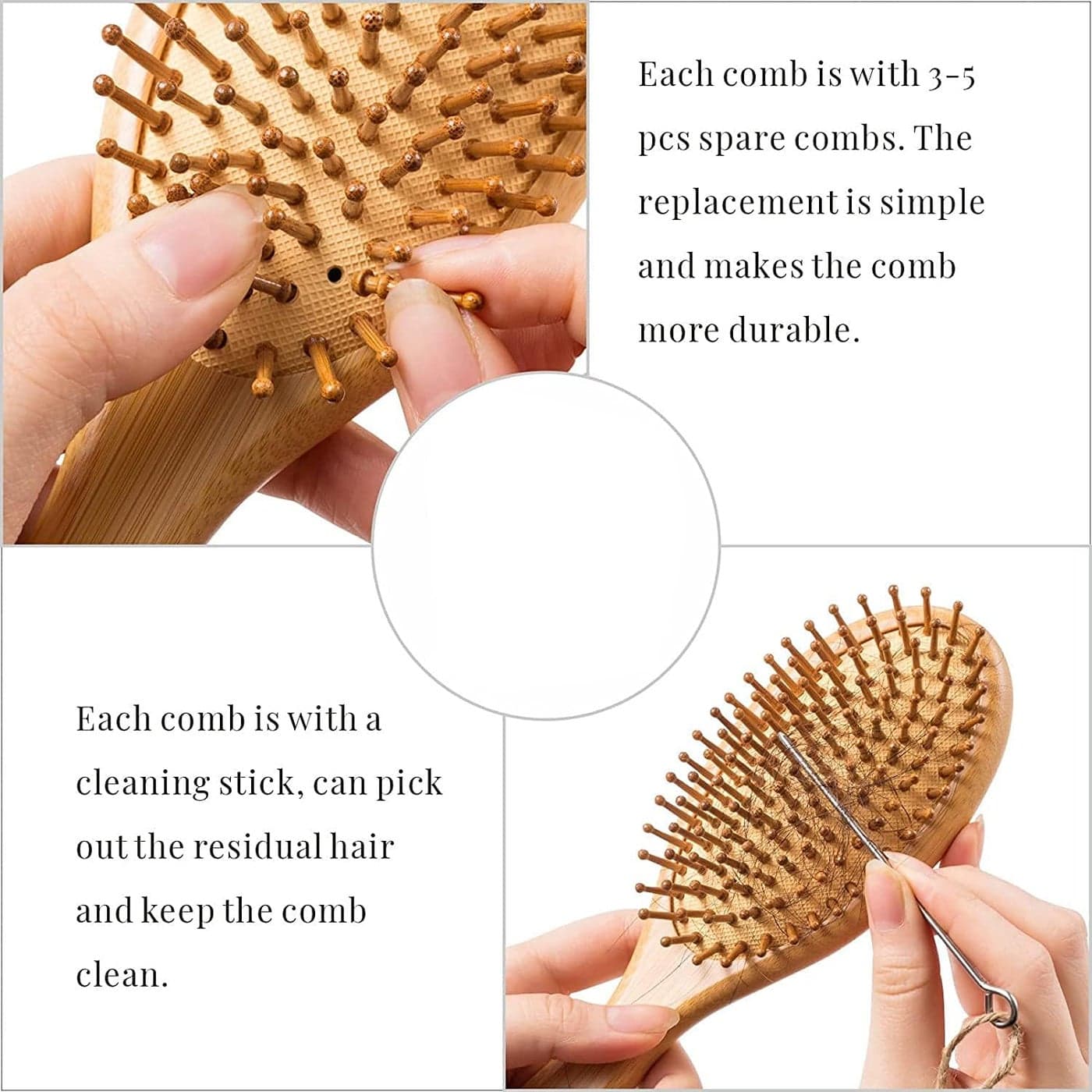 Wooden Hair Brushes For Women Wooden Hair Brush Air Cushioned with Wooden Bri... (٥)