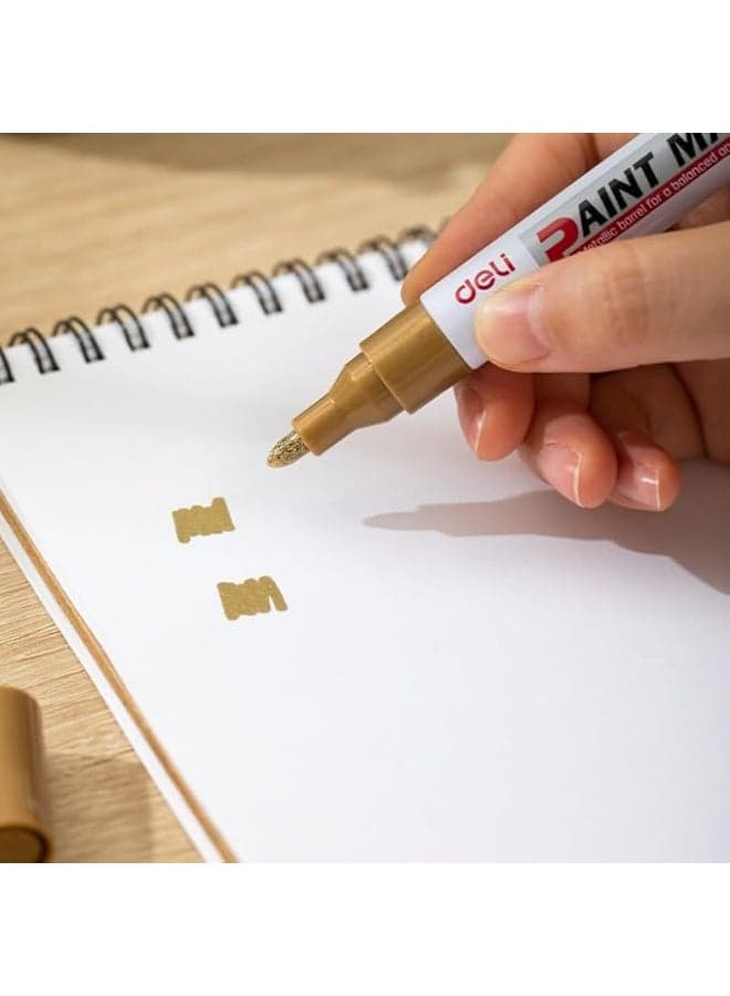 Deli Doku Paint Marker Pen, Metal Barrel, Gold, 2mm Nib Permanent Markers (٣)