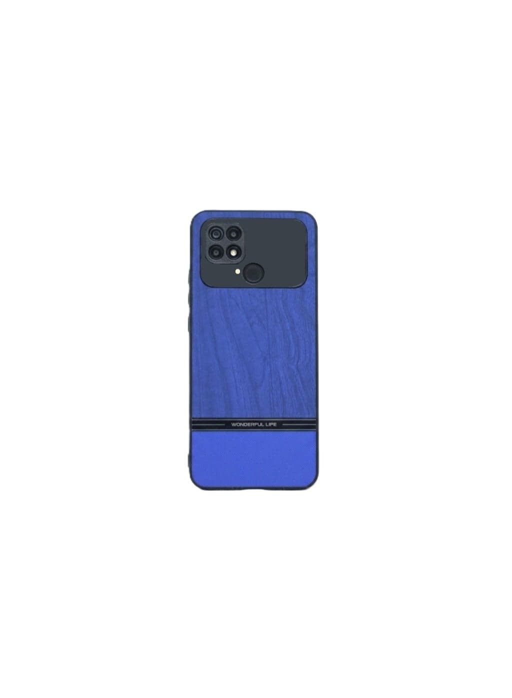 Compatible with for Poco C40 Shockproof Wood Grain Skin PU and TPU Shockproof Luxury Phone Case (Blue) Cases & Covers